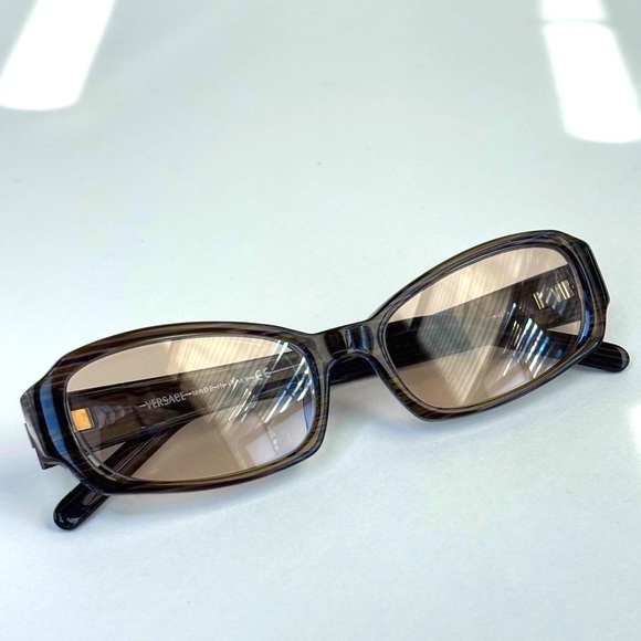 VERSACE 3072 460 Italy Full Rim Eyeglass Frames Green Stripe Rectangle 53*16*135 - Picture 1 of 14